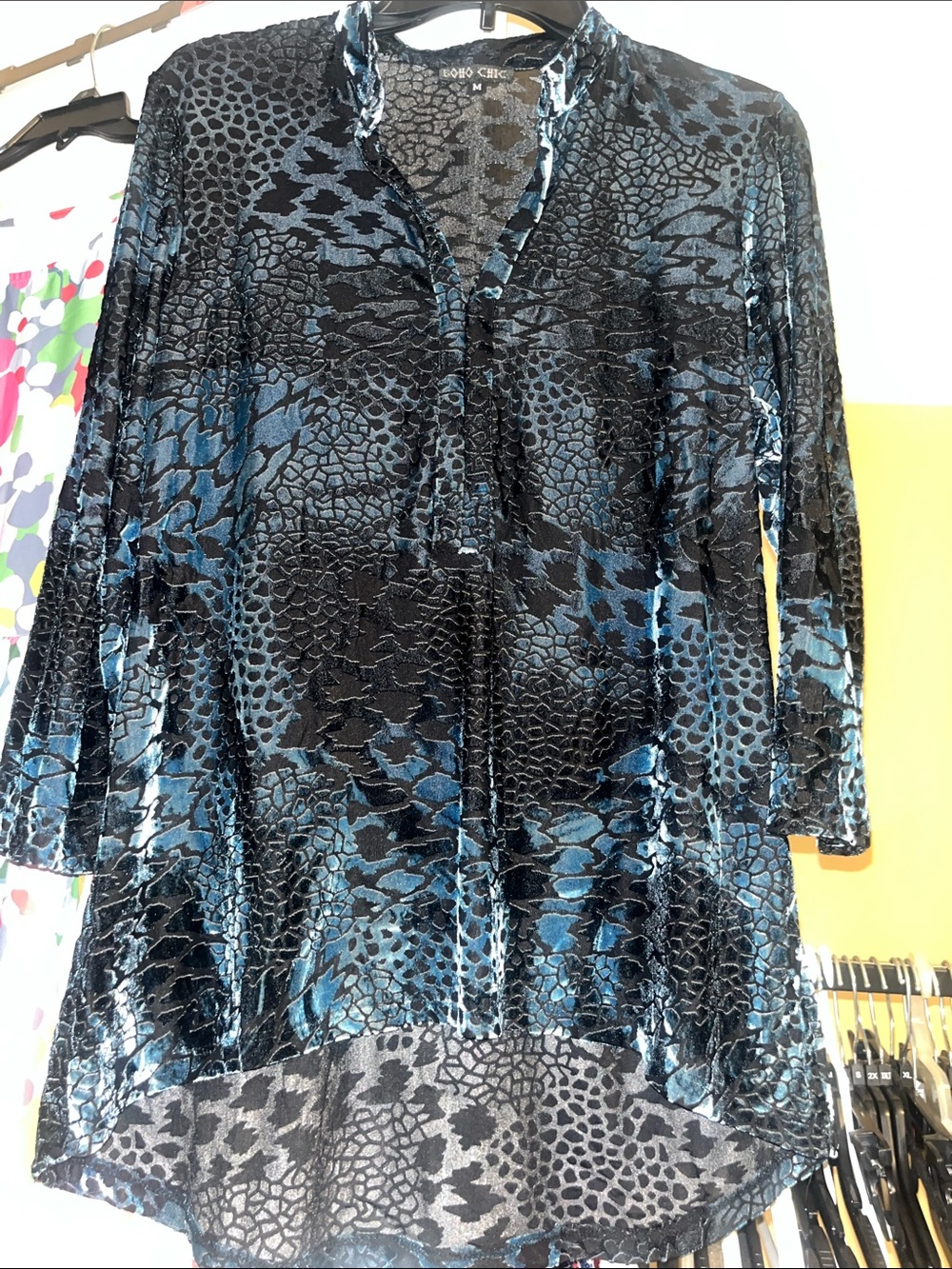 Blue & Black Velvet Animal-Print Tunic by Soho Chic